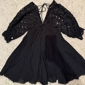 FREE PEOPLE Bella Note Eyelet Minidress Black